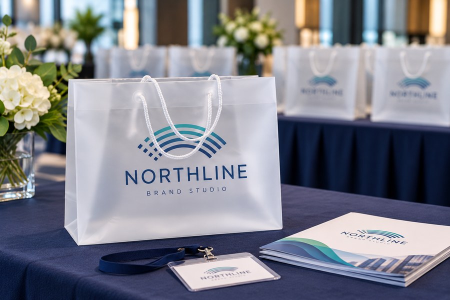 Illustrative frosted rope-handle shopping bag application: Events & brand launches