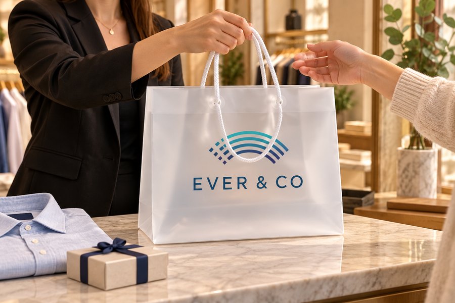 Illustrative frosted rope-handle shopping bag application: Boutiques & retail