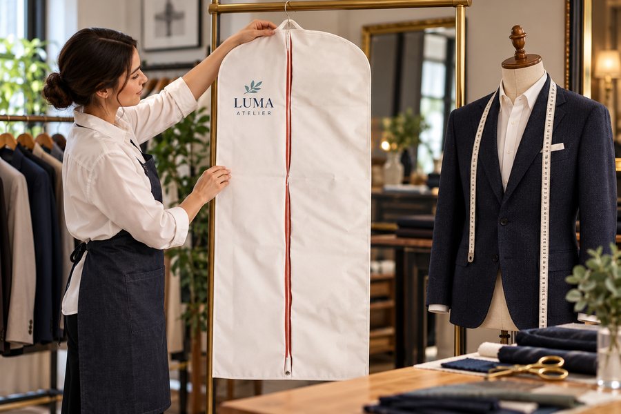 Illustrative long non-woven garment bag application: Boutiques & alteration studios
