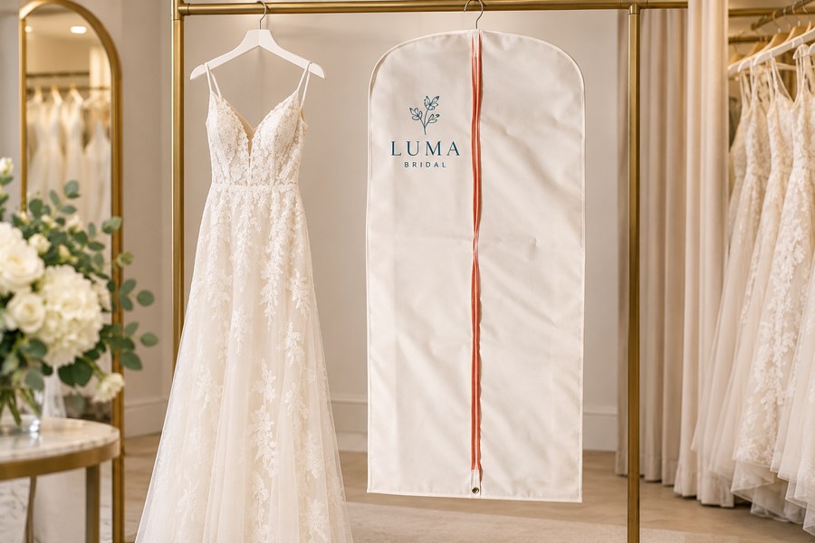 Illustrative long non-woven garment bag application: Bridal & occasion wear