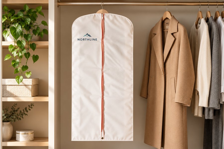 Illustrative long non-woven garment bag application: Long coats & wardrobes