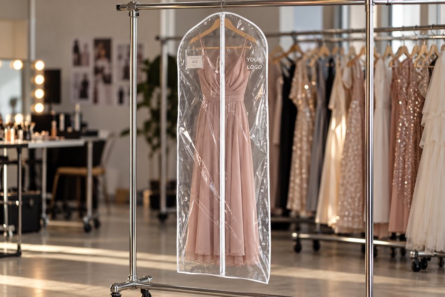 Illustrative clear PVC garment bag application: Showrooms & fashion events
