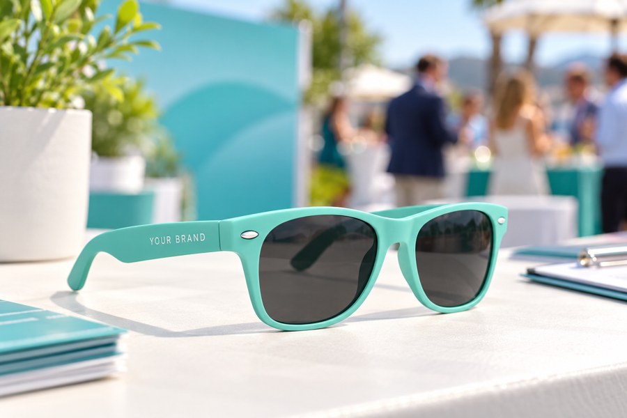 Illustrative mint-green custom sunglasses for Brand events & summer promotions