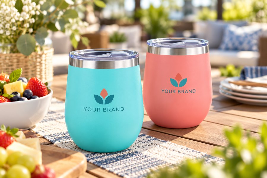 Illustrative custom 12oz egg-shaped tumbler application: Events & relaxed gatherings