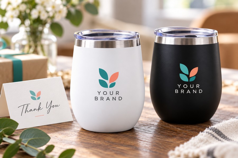 Illustrative custom 12oz egg-shaped tumbler application: Team gifts & appreciation