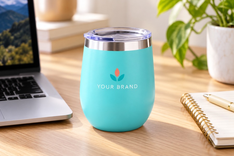 Illustrative custom 12oz egg-shaped tumbler application: Office coffee & daily routines